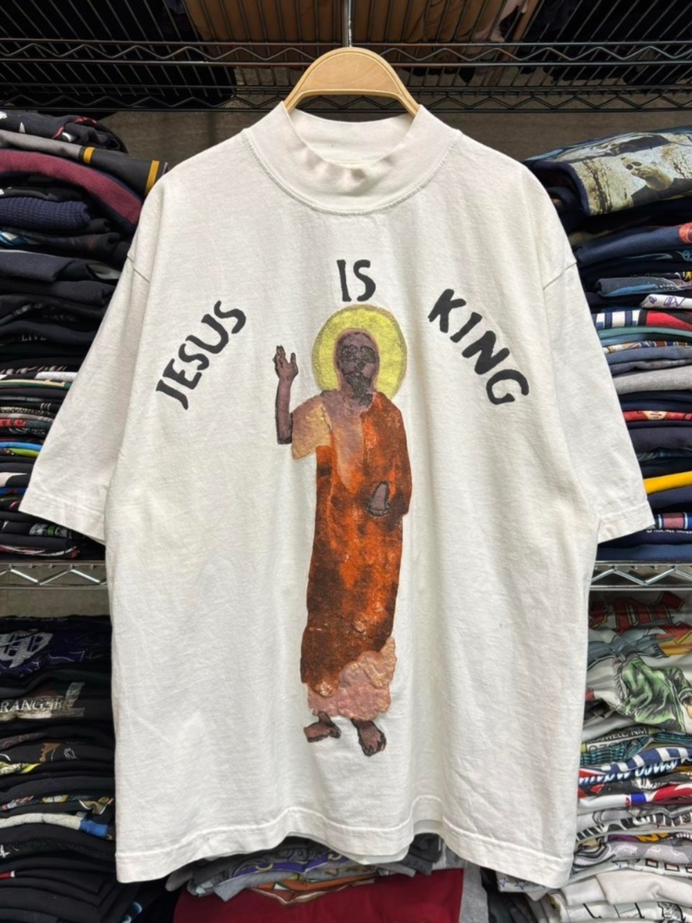 Kanye west 'Jesus is king' mock neck tshirt with puff print